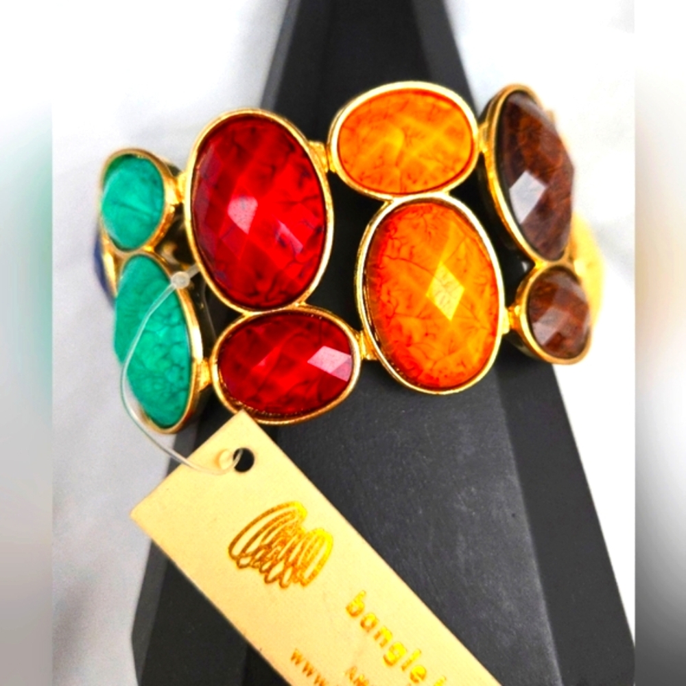 New AMRITA SINGH Stretch Bracelet w/Faceted Multi-color Beads Signed,2"W